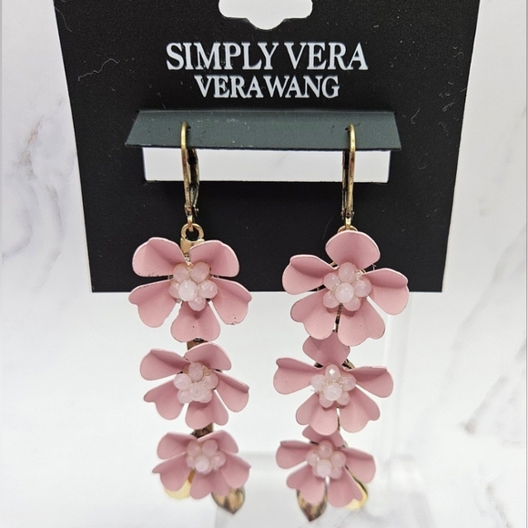 Simply Vera Wang Pink Metal Flower Drop earrings - Picture 1 of 5